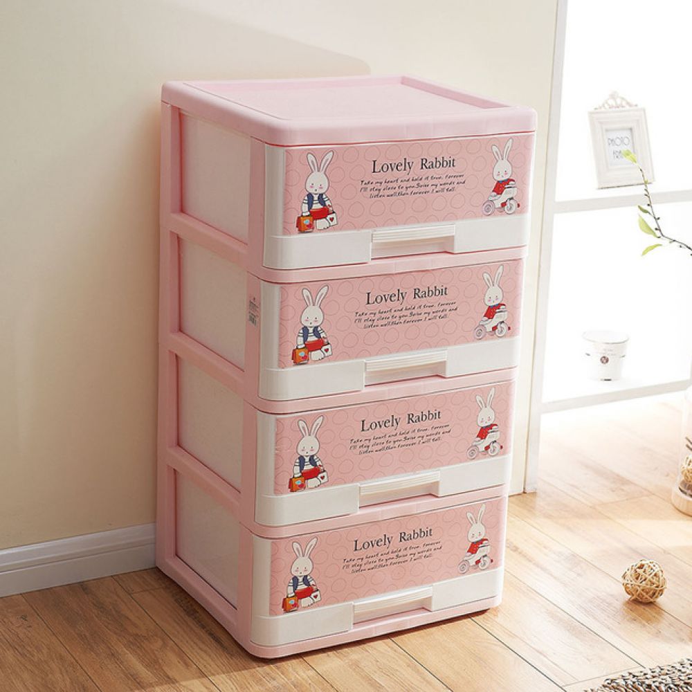 Pink Lovely Rabbit Plastic Drawer Storage Cabinet